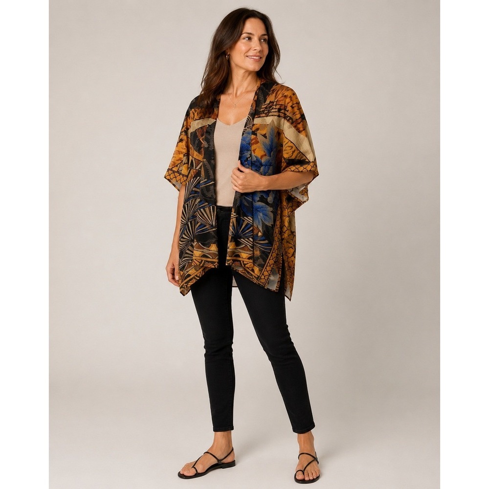 Chico's Boho Nomad Kimono Womens OS One Size Multicolor Soft‎ Polyester